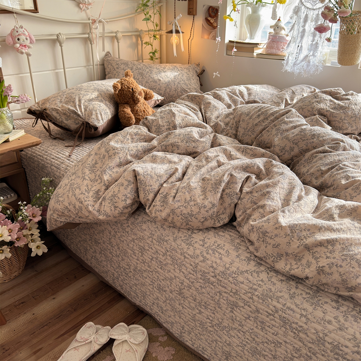 优选良品 2026新款小清新直播热卖款云感双层纱木棉床盖四件套系列 清墨