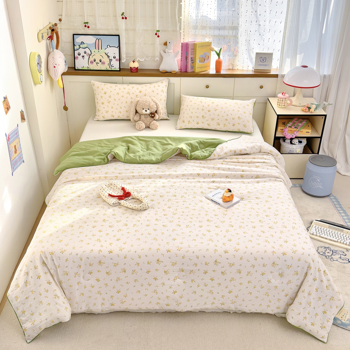 91家纺网 家纺一手货源 找家纺 铺尚美家纺 2026新款A类水洗双层纱大豆夏被子被芯 花间梦