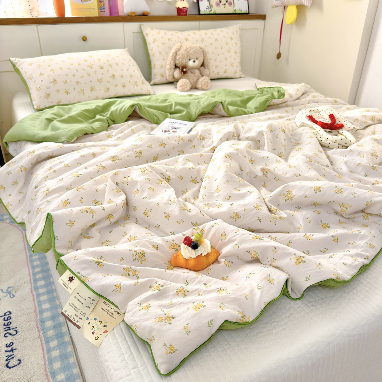 91家纺网 家纺一手货源 找家纺 铺尚美家纺 2026新款A类水洗双层纱大豆夏被子被芯 花间梦