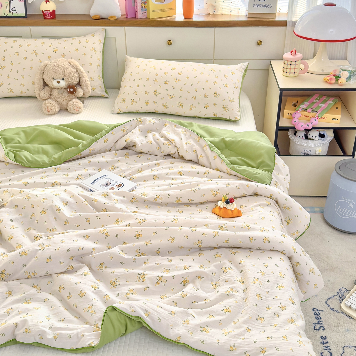 91家纺网 家纺一手货源 找家纺 铺尚美家纺 2026新款A类水洗双层纱大豆夏被子被芯 花间梦