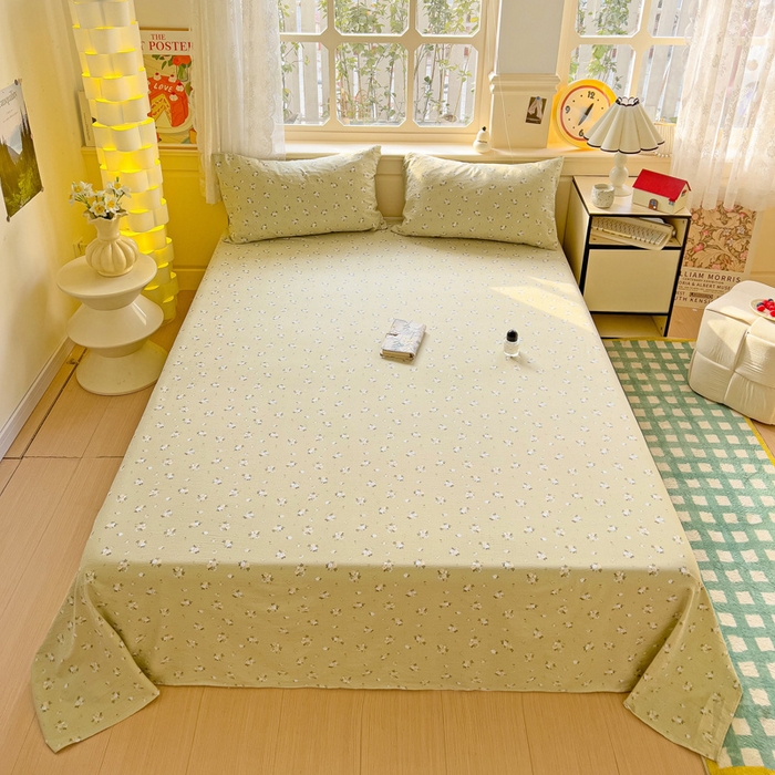 91家纺网 家纺一手货源 找家纺 纽缦家纺 2026春夏新款云感提花双层纱单床单 床单单件 落日暮年绿