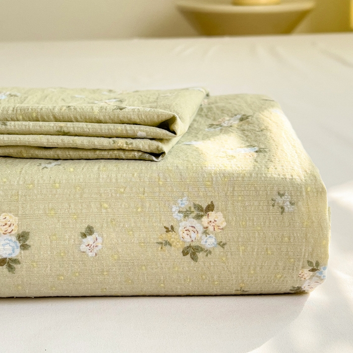 纽缦家纺 2026春夏新款云感提花双层纱单床单 床单单件 落日暮年绿