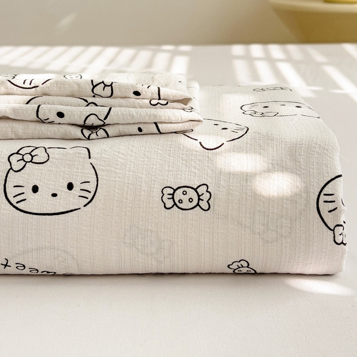 纽缦家纺 2026春夏新款云感提花双层纱单床单 床单单件 猫咪恋人