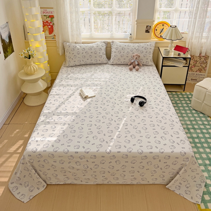 91家纺网 家纺一手货源 找家纺 纽缦家纺 2026春夏新款云感提花双层纱单床单 床单单件 猫咪恋人