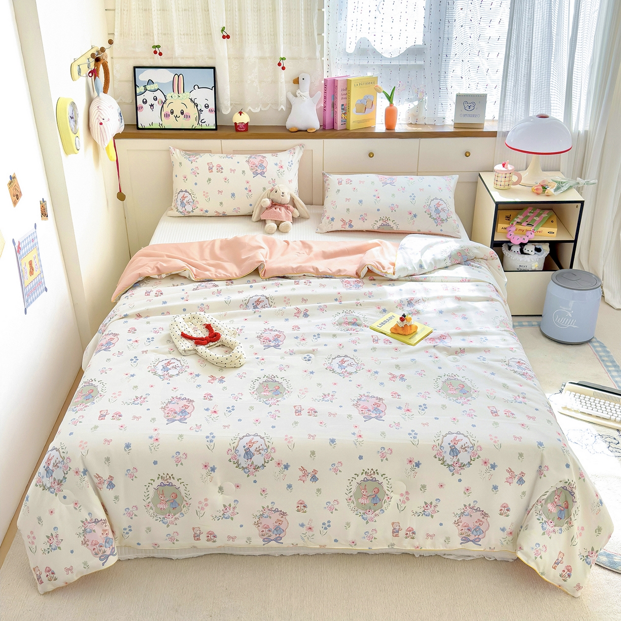 91家纺网 家纺一手货源 找家纺 铺尚美家纺 2026新款A类水洗双层纱大豆夏被子被芯 花仙兔