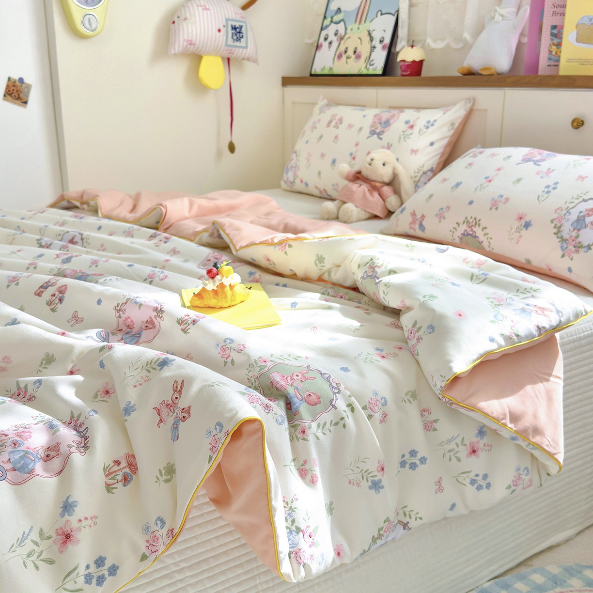 91家纺网 家纺一手货源 找家纺 铺尚美家纺 2026新款A类水洗双层纱大豆夏被子被芯 花仙兔