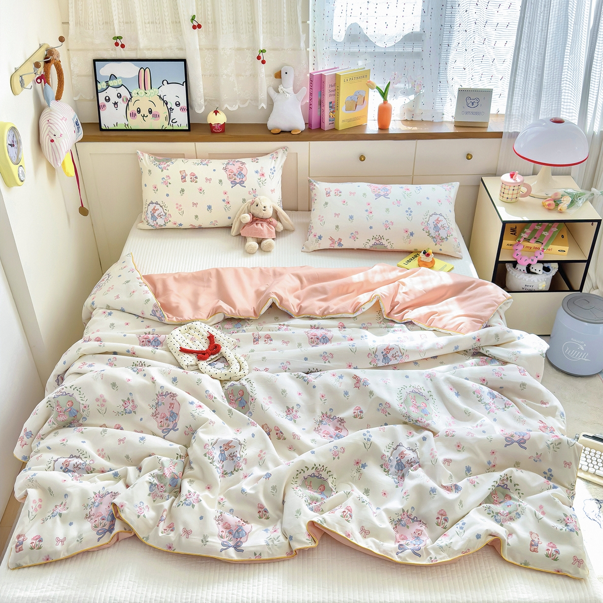 91家纺网 家纺一手货源 找家纺 铺尚美家纺 2026新款A类水洗双层纱大豆夏被子被芯 花仙兔