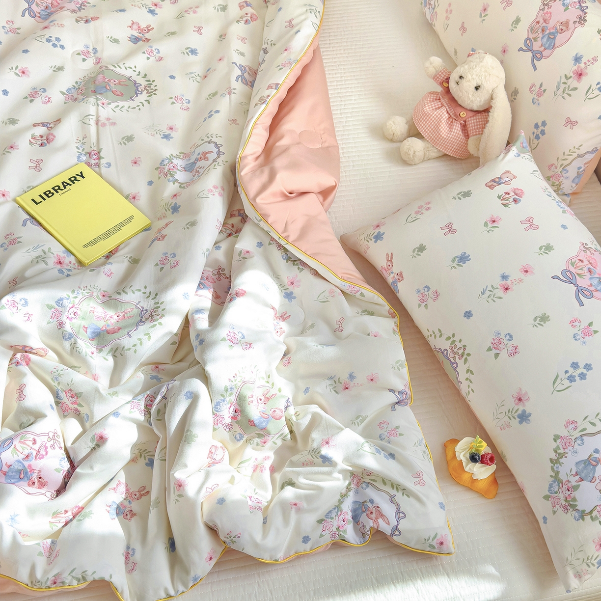 91家纺网 家纺一手货源 找家纺 铺尚美家纺 2026新款A类水洗双层纱大豆夏被子被芯 花仙兔