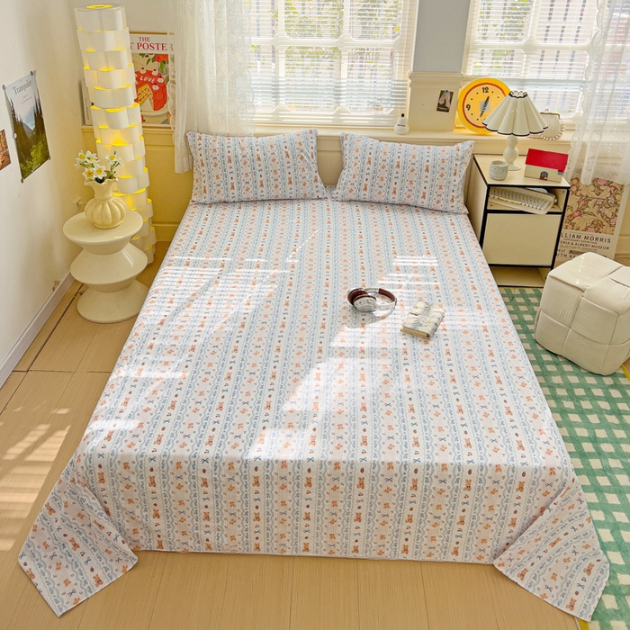 91家纺网 家纺一手货源 找家纺 纽缦家纺 2026春夏新款云感提花双层纱单床单 床单单件 他和她的兔