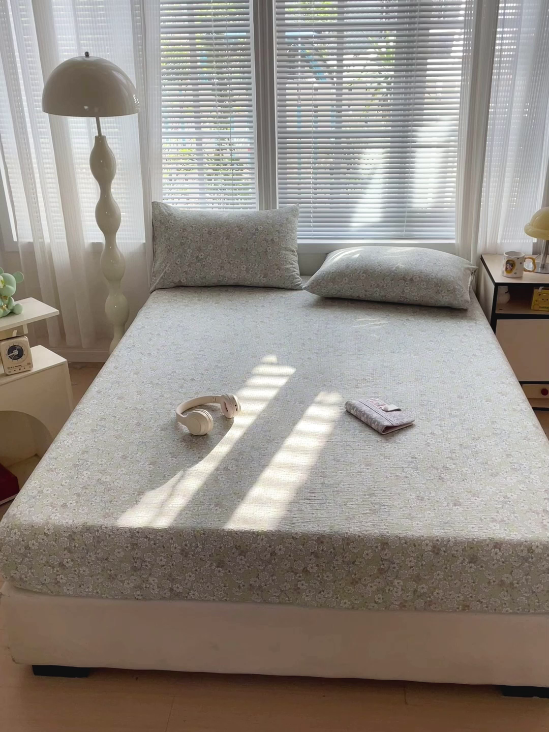 91家纺网 家纺一手货源 找家纺 优选 2026新款ins小清新木棉双层纱印花床笠床垫保护罩枕套三件套 繁苏