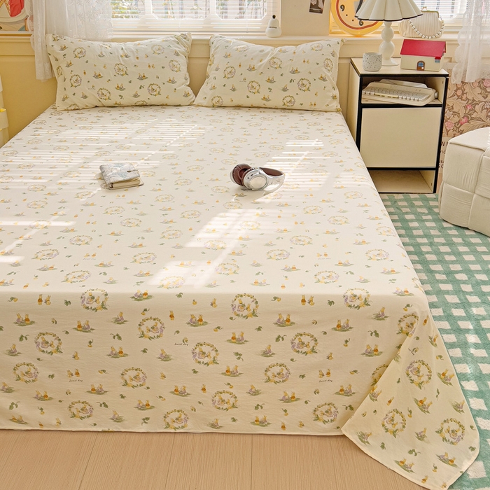 91家纺网 家纺一手货源 找家纺 纽缦家纺 2026春夏新款云感提花双层纱单床单 床单单件 兔子的欢喜