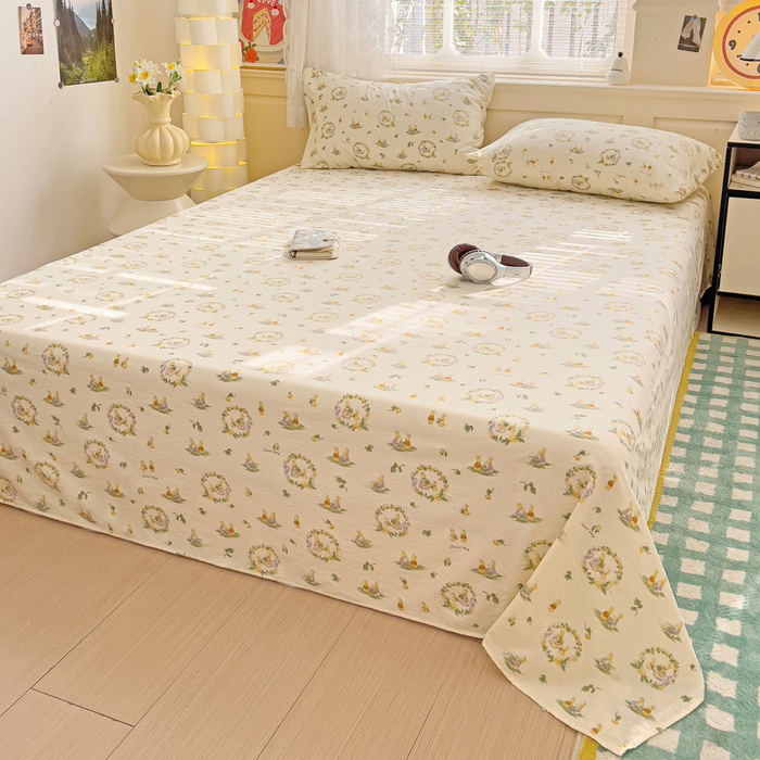 91家纺网 家纺一手货源 找家纺 纽缦家纺 2026春夏新款云感提花双层纱单床单 床单单件 兔子的欢喜