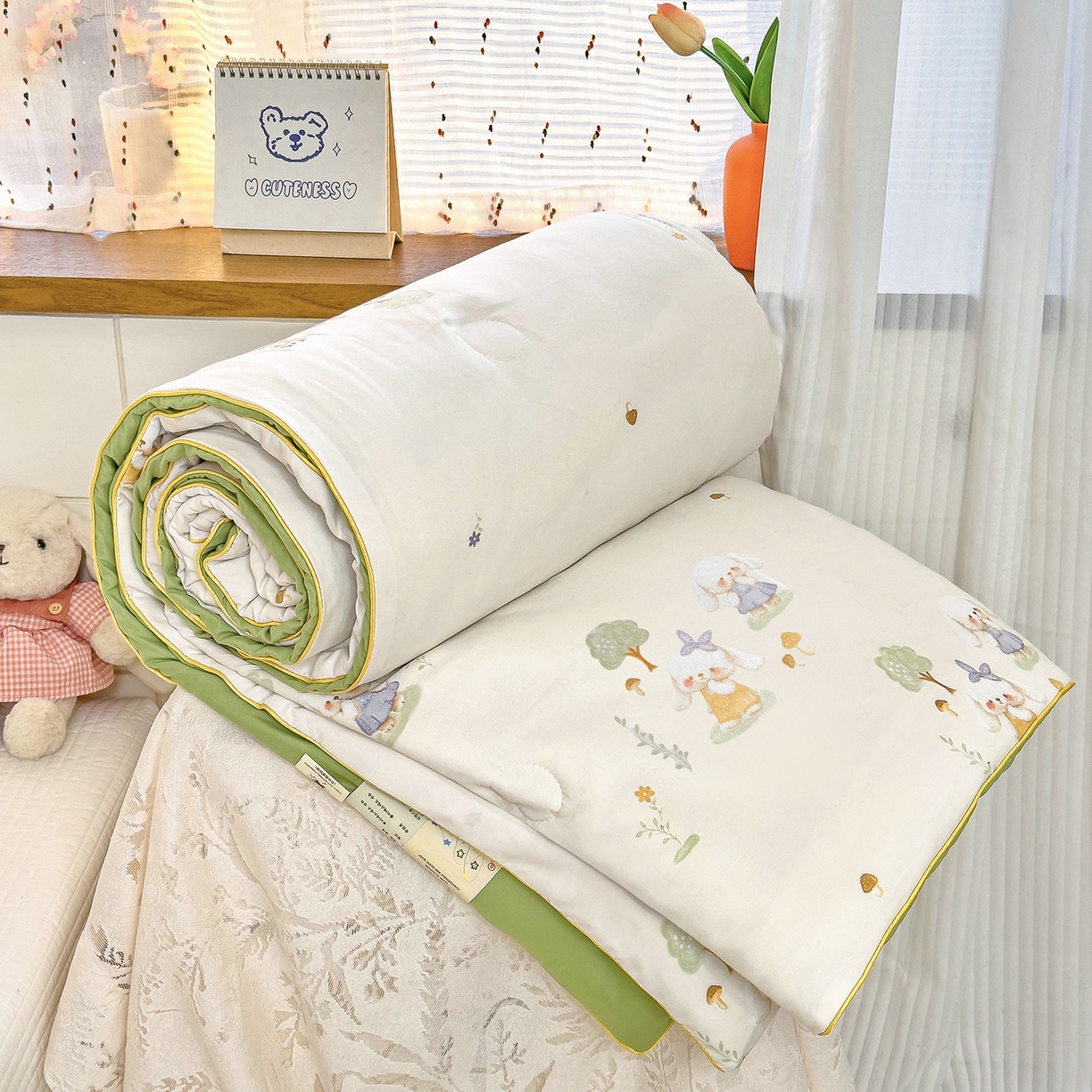 铺尚美家纺 2026新款A类水洗双层纱大豆夏被子被芯 花语兔