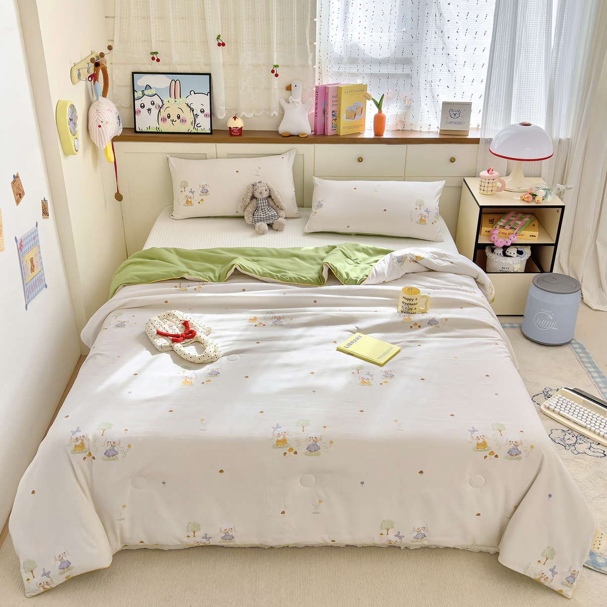 91家纺网 家纺一手货源 找家纺 铺尚美家纺 2026新款A类水洗双层纱大豆夏被子被芯 花语兔