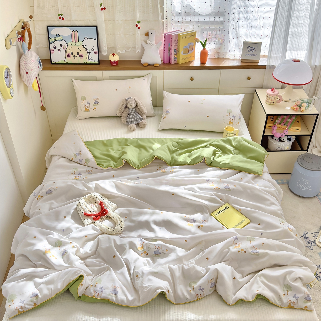 91家纺网 家纺一手货源 找家纺 铺尚美家纺 2026新款A类水洗双层纱大豆夏被子被芯 花语兔