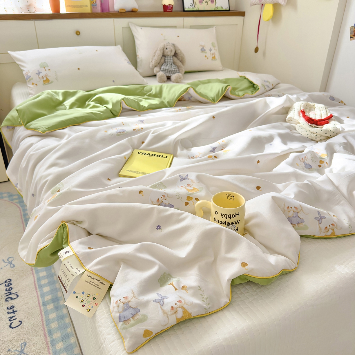 91家纺网 家纺一手货源 找家纺 铺尚美家纺 2026新款A类水洗双层纱大豆夏被子被芯 花语兔