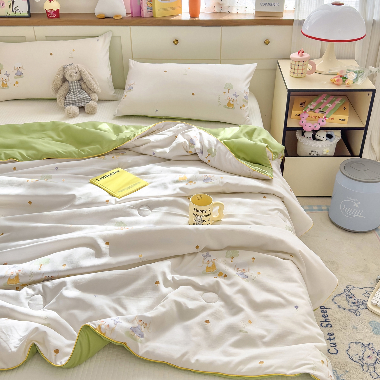 91家纺网 家纺一手货源 找家纺 铺尚美家纺 2026新款A类水洗双层纱大豆夏被子被芯 花语兔