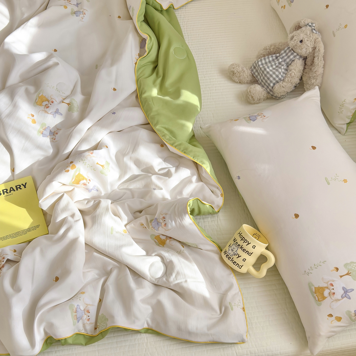 91家纺网 家纺一手货源 找家纺 铺尚美家纺 2026新款A类水洗双层纱大豆夏被子被芯 花语兔