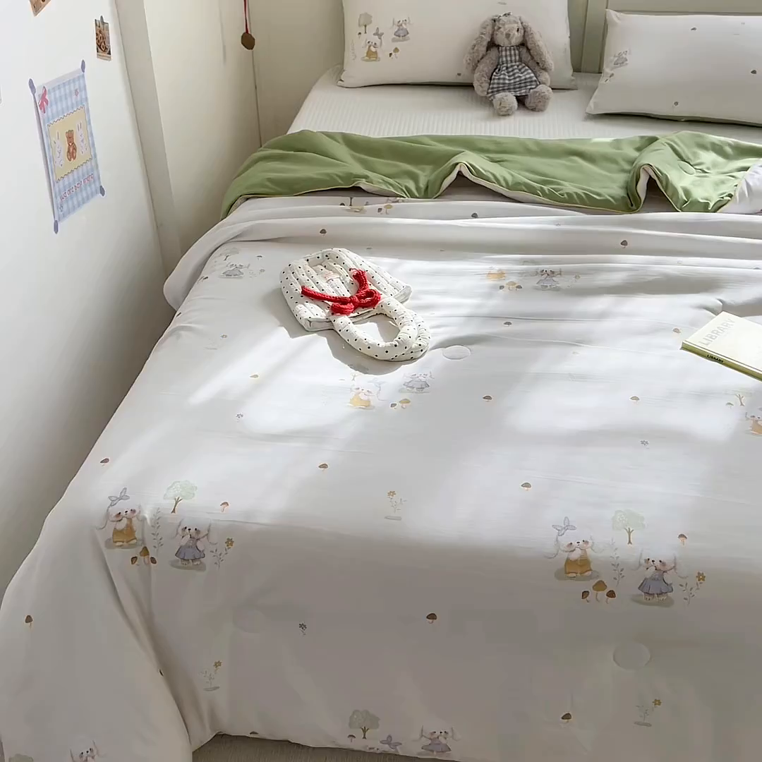 91家纺网 家纺一手货源 找家纺 铺尚美家纺 2026新款A类水洗双层纱大豆夏被子被芯 花语兔