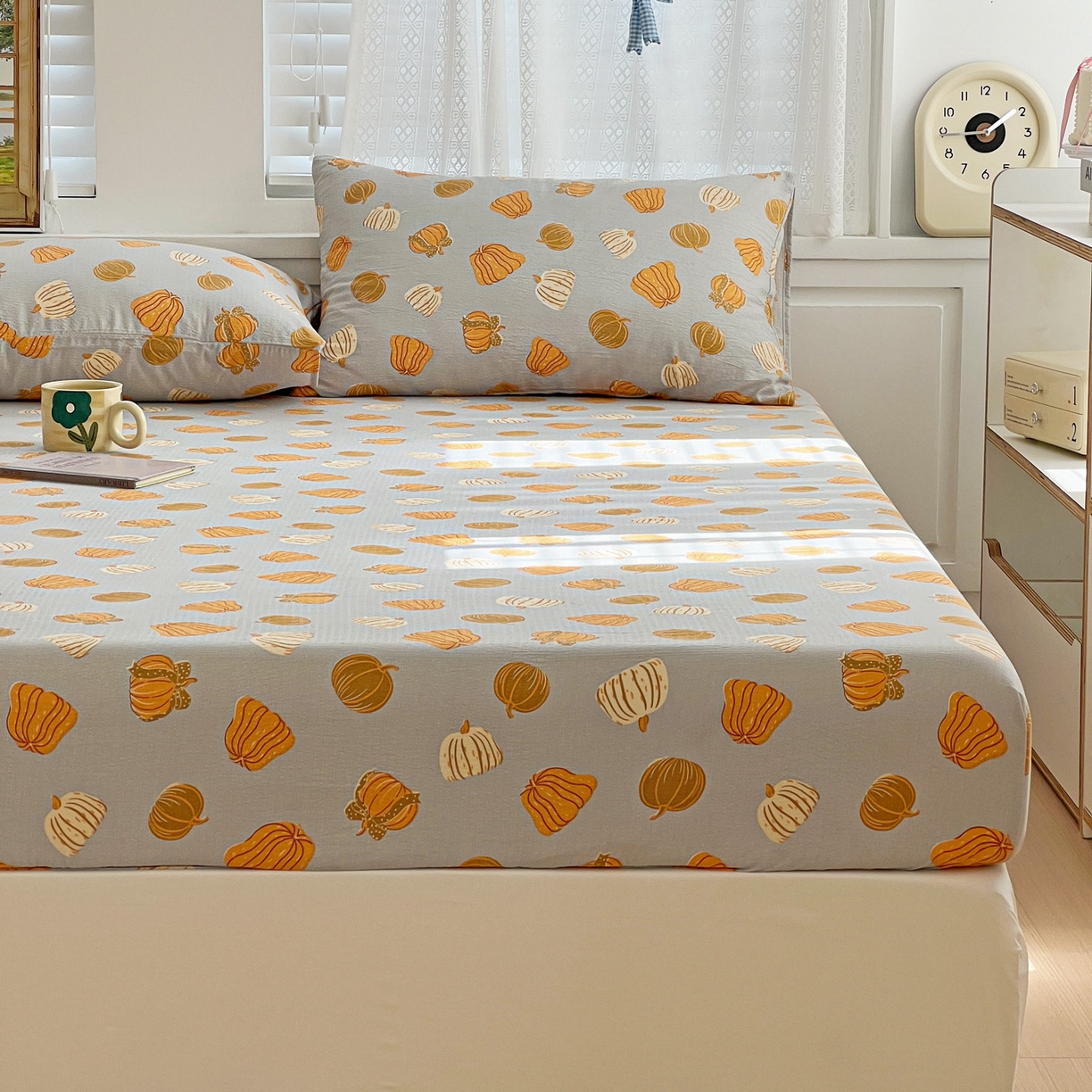 91家纺网 家纺一手货源 找家纺 （总）优选良品 2025新款ins小清新木棉双层纱印花床笠床垫保护罩枕套三件套