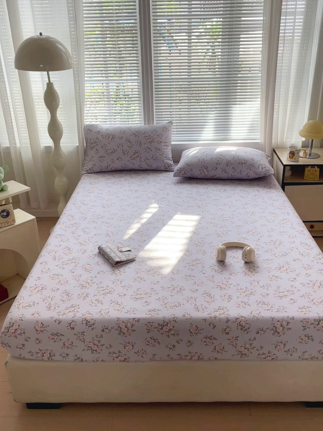 91家纺网 家纺一手货源 找家纺 优选 2026新款ins小清新木棉双层纱印花床笠床垫保护罩枕套三件套 华梦