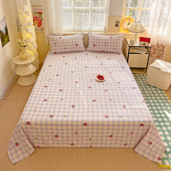 91家纺网 家纺一手货源 找家纺 纽缦家纺 2026春夏新款云感提花双层纱单床单 床单单件 有草莓的地方