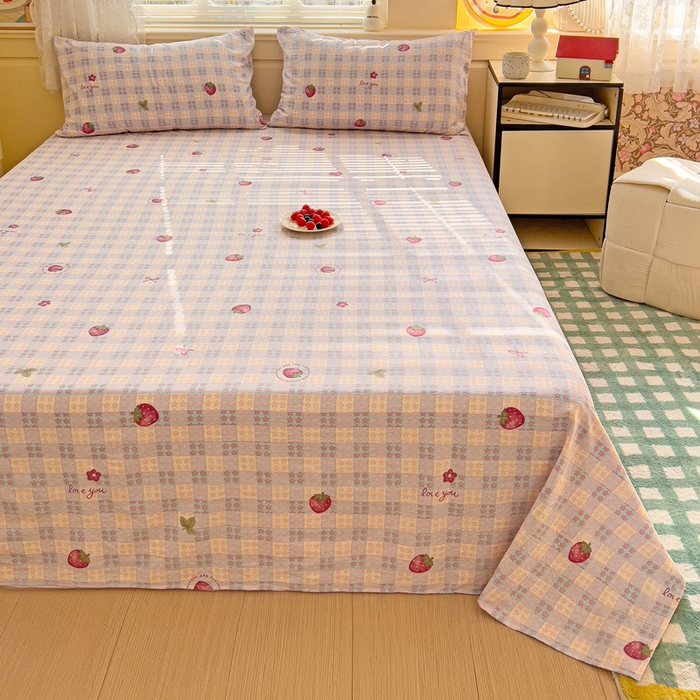 91家纺网 家纺一手货源 找家纺 纽缦家纺 2026春夏新款云感提花双层纱单床单 床单单件 有草莓的地方