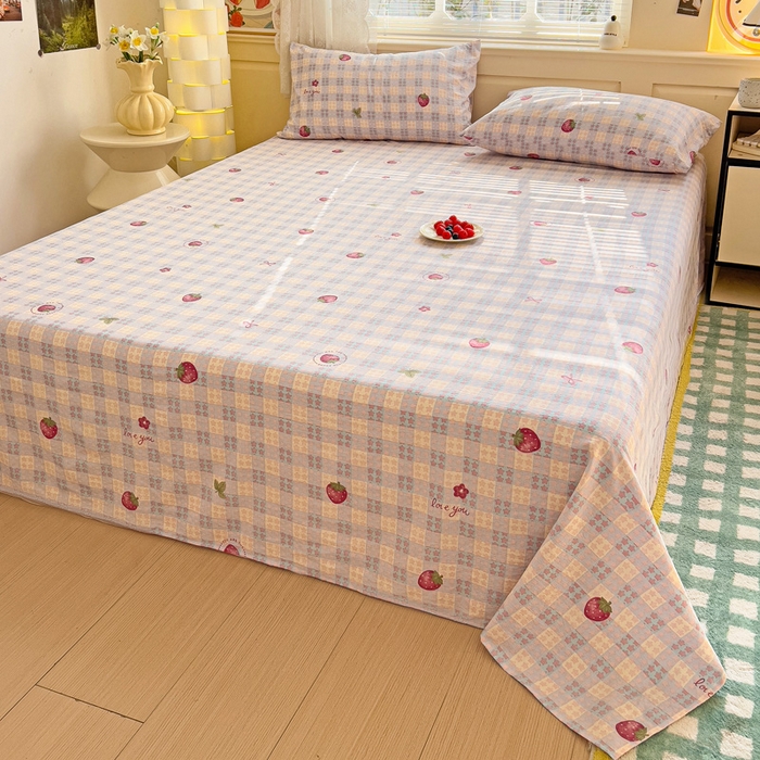 91家纺网 家纺一手货源 找家纺 纽缦家纺 2026春夏新款云感提花双层纱单床单 床单单件 有草莓的地方