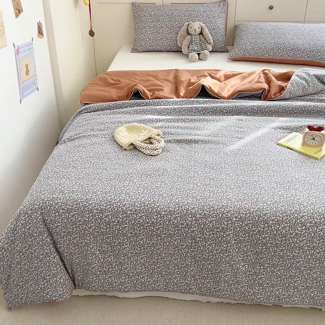 91家纺网 家纺一手货源 找家纺 铺尚美家纺 2026新款A类水洗双层纱大豆夏被子被芯 花玥