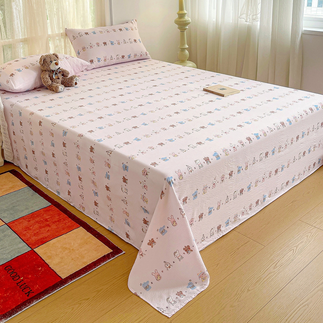 91家纺网 家纺一手货源 找家纺 纽缦家纺 2026春夏新款云感提花双层纱单床单 床单单件 动物游园