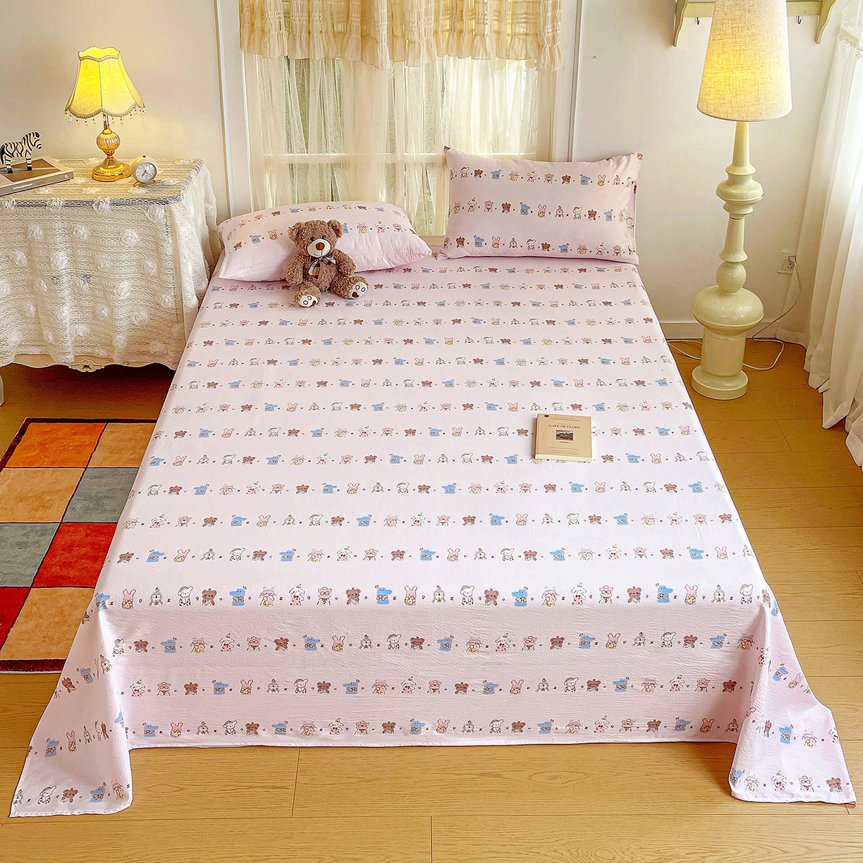 91家纺网 家纺一手货源 找家纺 纽缦家纺 2026春夏新款云感提花双层纱单床单 床单单件 动物游园