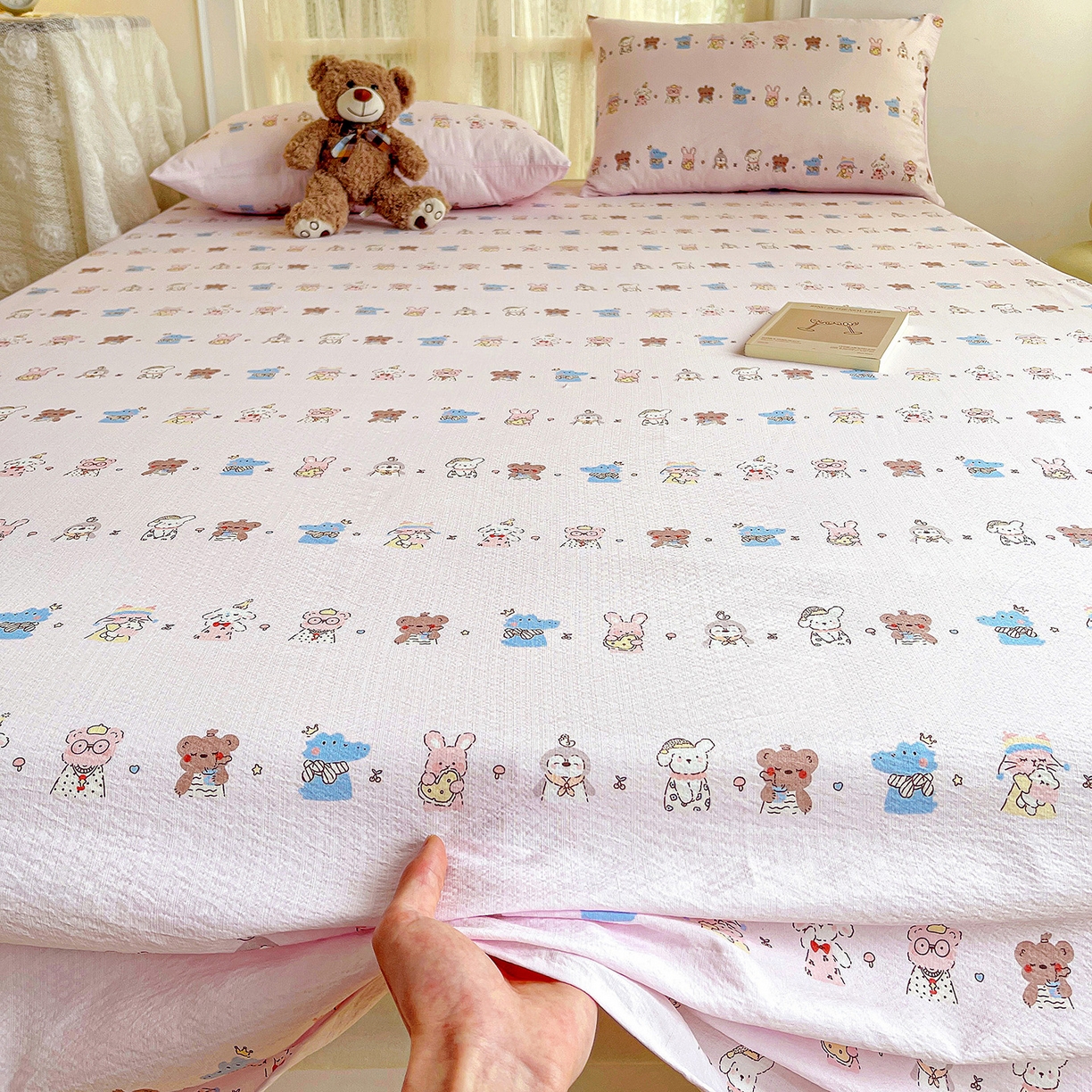 91家纺网 家纺一手货源 找家纺 纽缦家纺 2026春夏新款云感提花双层纱单床单 床单单件 动物游园