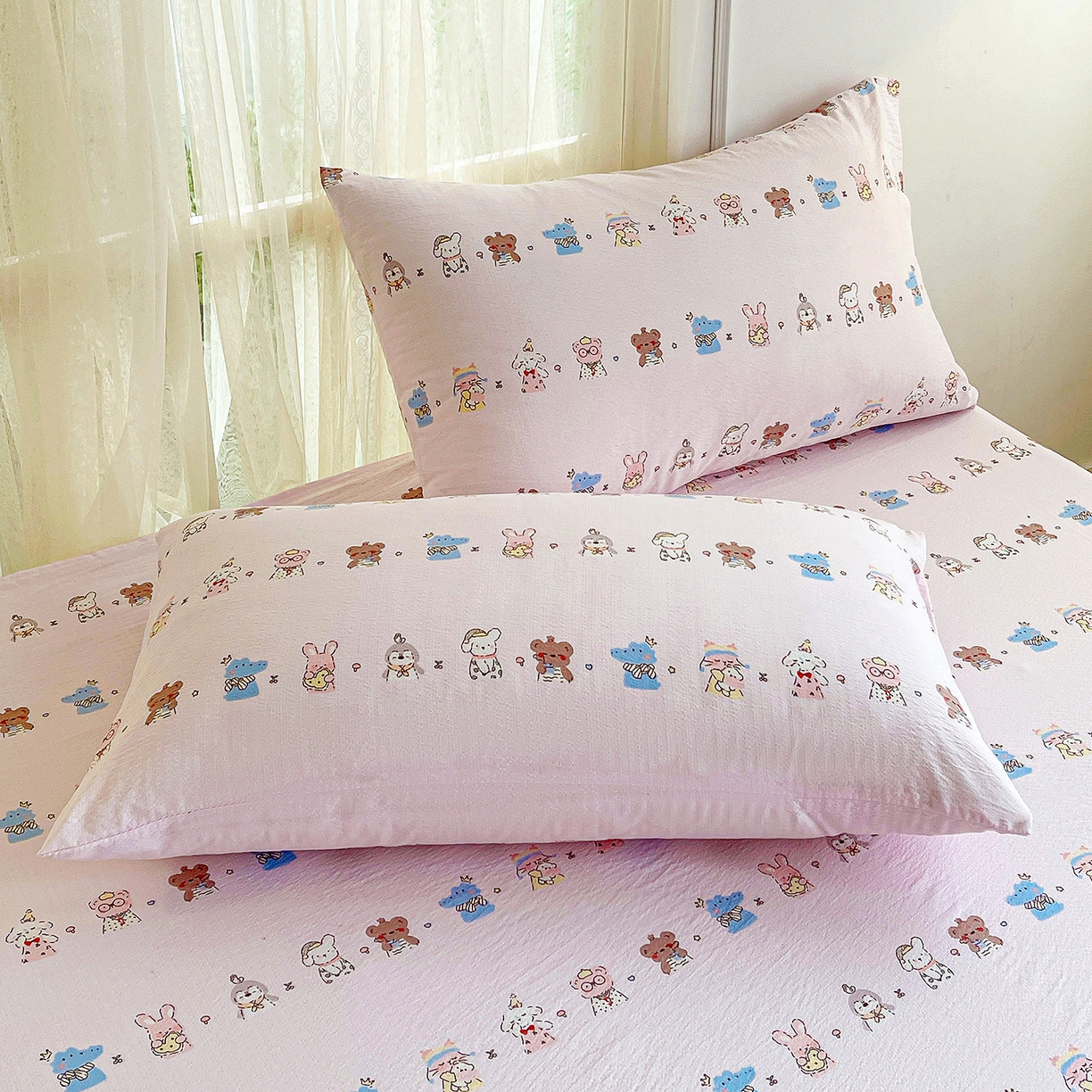 91家纺网 家纺一手货源 找家纺 纽缦家纺 2026春夏新款云感提花双层纱单床单 床单单件 动物游园