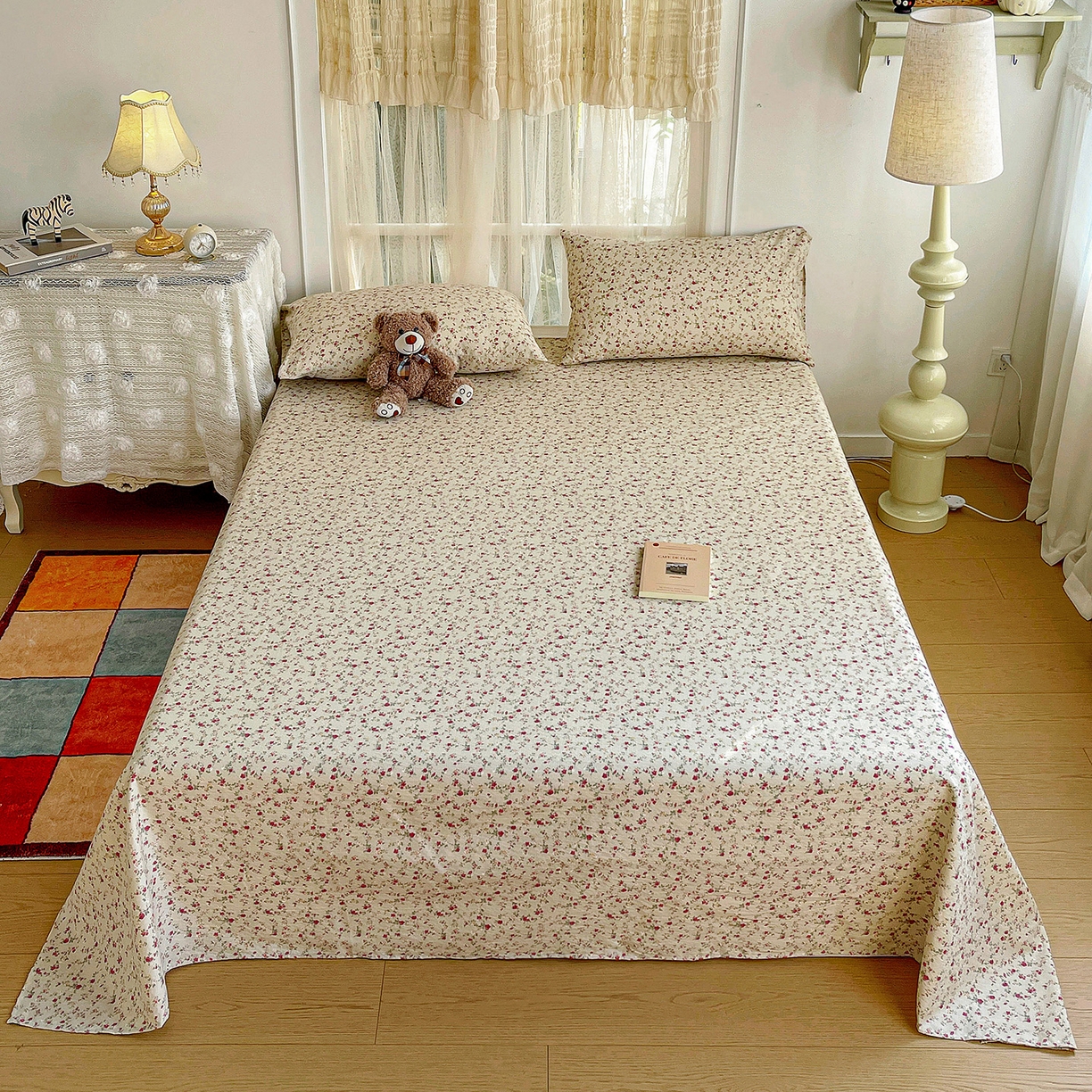 91家纺网 家纺一手货源 找家纺 纽缦家纺 2026春夏新款云感提花双层纱单床单 床单单件 见花则喜