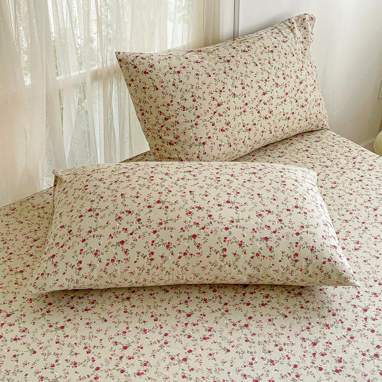 91家纺网 家纺一手货源 找家纺 纽缦家纺 2026春夏新款云感提花双层纱单床单 床单单件 见花则喜