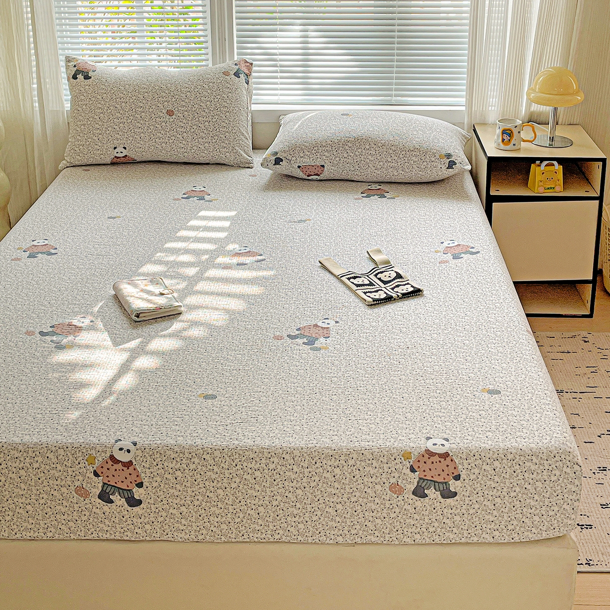 91家纺网 家纺一手货源 找家纺 优选 2026新款ins小清新木棉双层纱印花床笠床垫保护罩枕套三件套 复古浪漫