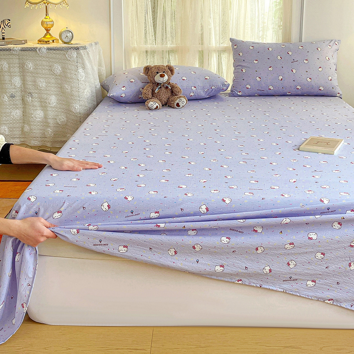 91家纺网 家纺一手货源 找家纺 纽缦家纺 2026春夏新款云感提花双层纱单床单 床单单件 蓝莓奶糖