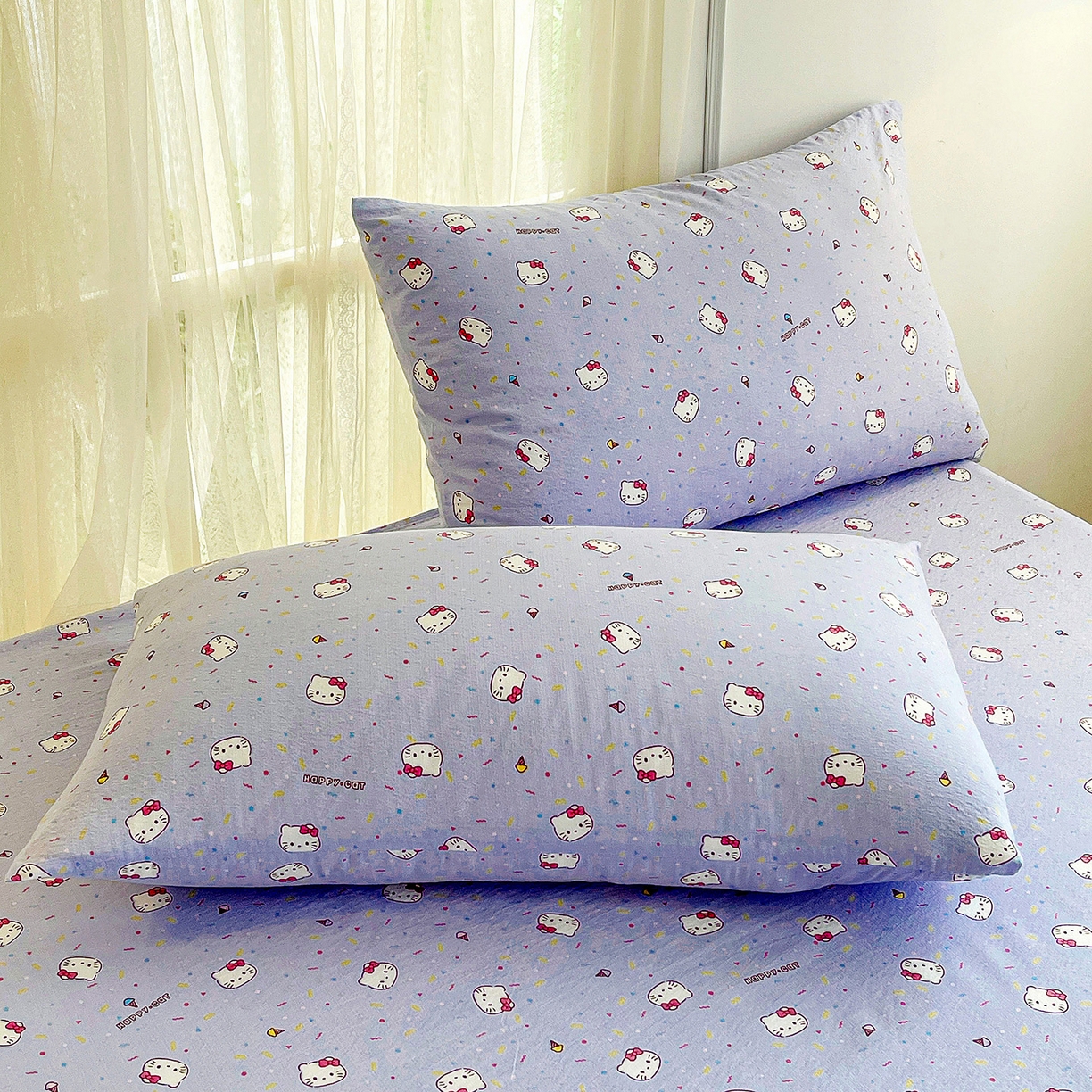 91家纺网 家纺一手货源 找家纺 纽缦家纺 2026春夏新款云感提花双层纱单床单 床单单件 蓝莓奶糖