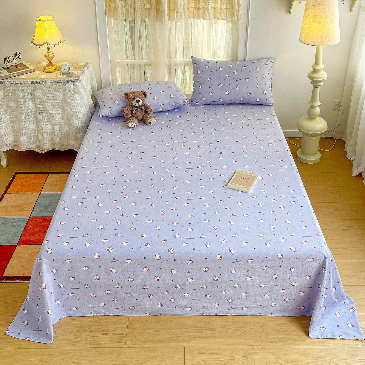 91家纺网 家纺一手货源 找家纺 纽缦家纺 2026春夏新款云感提花双层纱单床单 床单单件 蓝莓奶糖