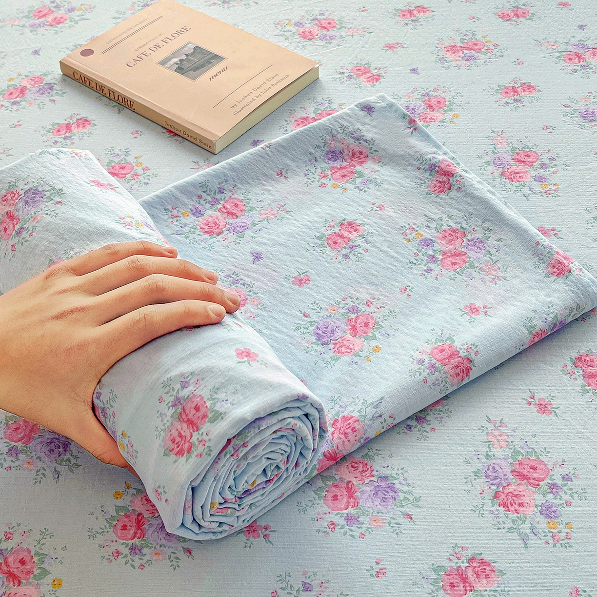 纽缦家纺 2026春夏新款云感提花双层纱单床单 床单单件 清风与雾-蓝