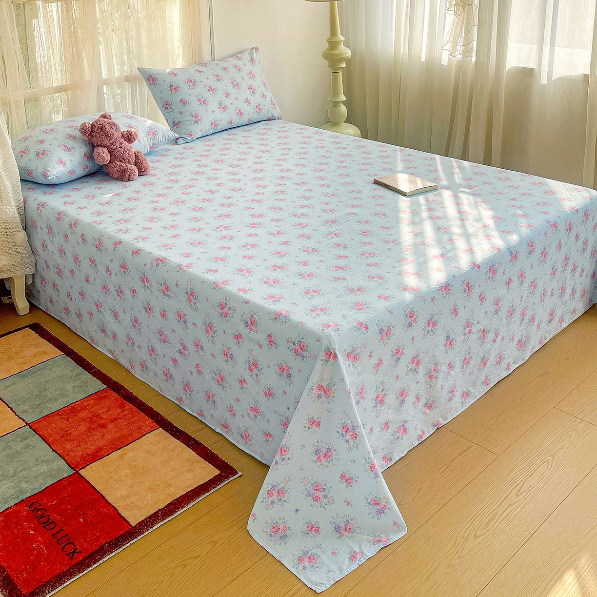 91家纺网 家纺一手货源 找家纺 纽缦家纺 2026春夏新款云感提花双层纱单床单 床单单件 清风与雾-蓝