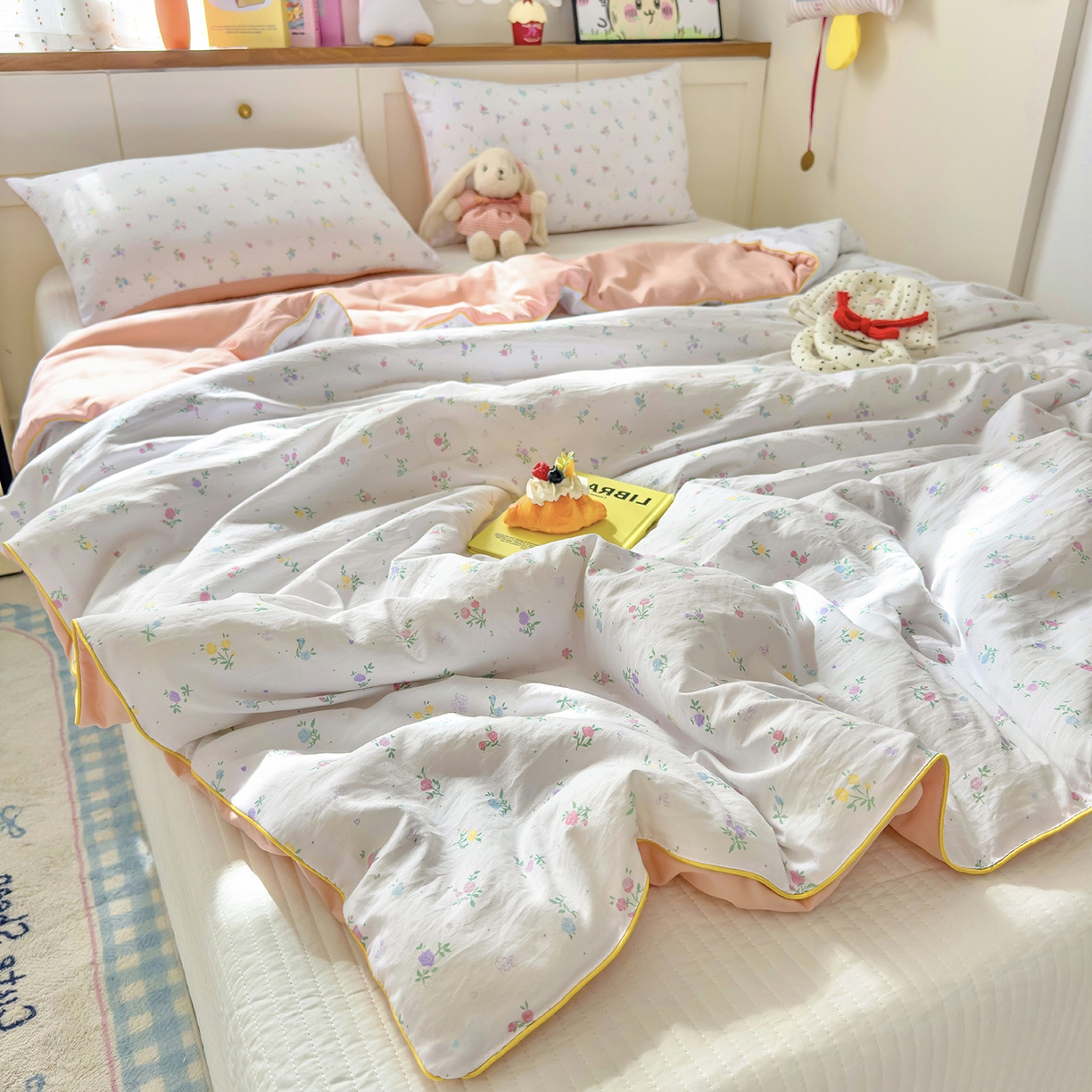 91家纺网 家纺一手货源 找家纺 铺尚美家纺 2026新款A类水洗双层纱大豆夏被子被芯 花韵