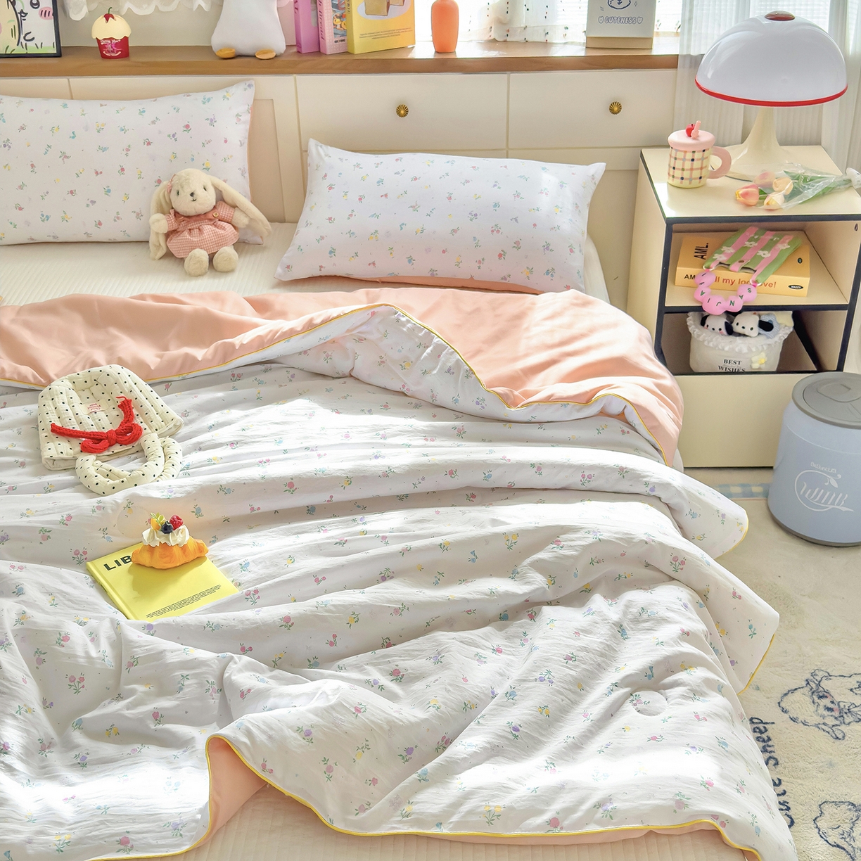 91家纺网 家纺一手货源 找家纺 铺尚美家纺 2026新款A类水洗双层纱大豆夏被子被芯 花韵