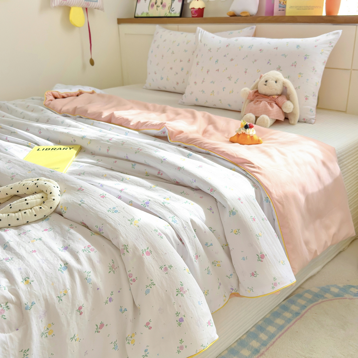 91家纺网 家纺一手货源 找家纺 铺尚美家纺 2026新款A类水洗双层纱大豆夏被子被芯 花韵