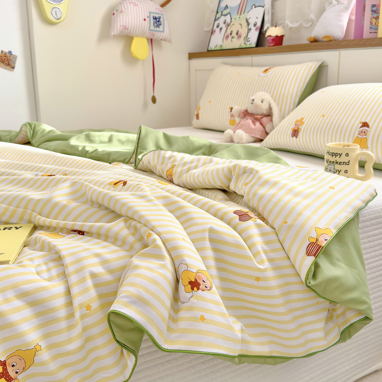 91家纺网 家纺一手货源 找家纺 铺尚美家纺 2026新款A类水洗双层纱大豆夏被子被芯 可爱宝贝