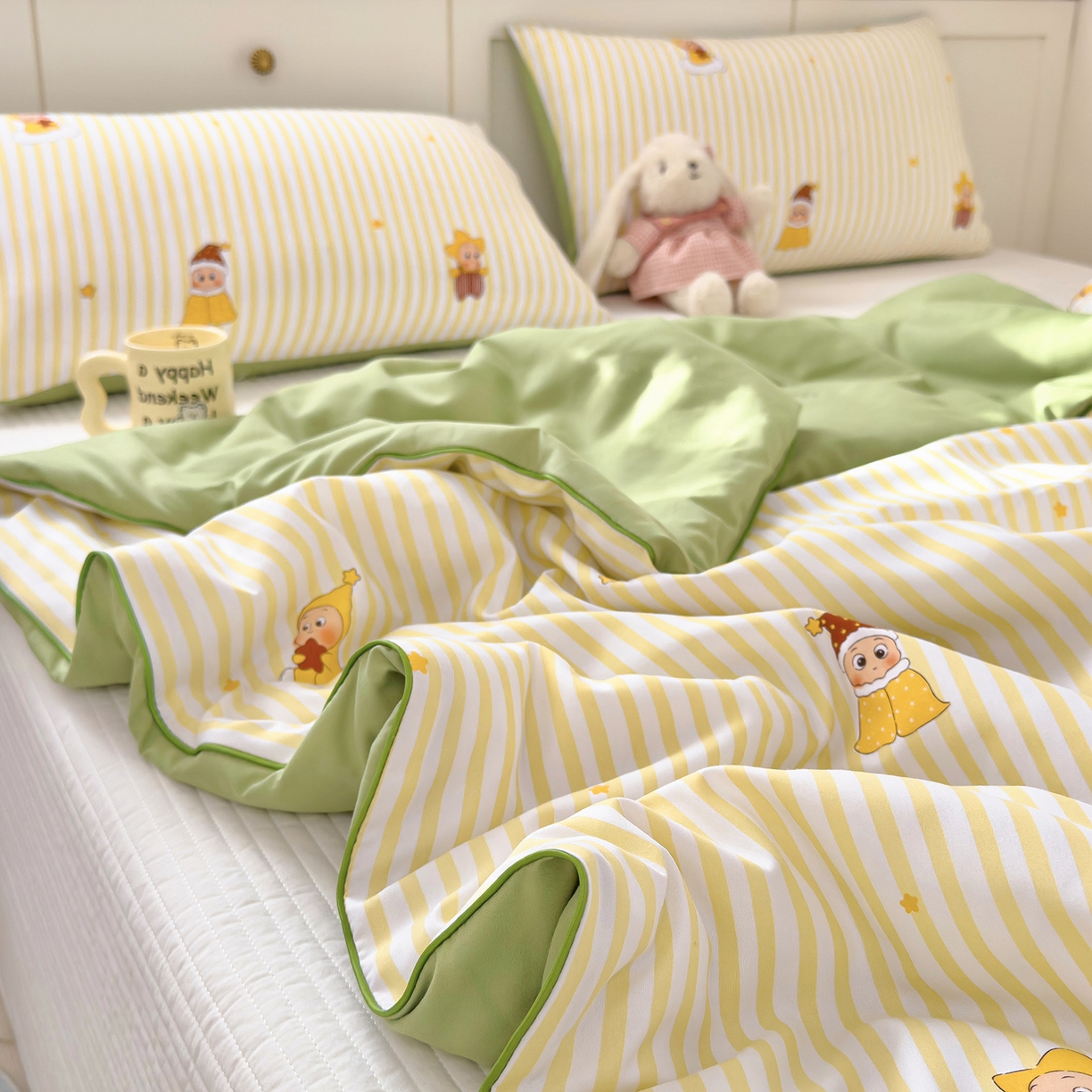 91家纺网 家纺一手货源 找家纺 铺尚美家纺 2026新款A类水洗双层纱大豆夏被子被芯 可爱宝贝