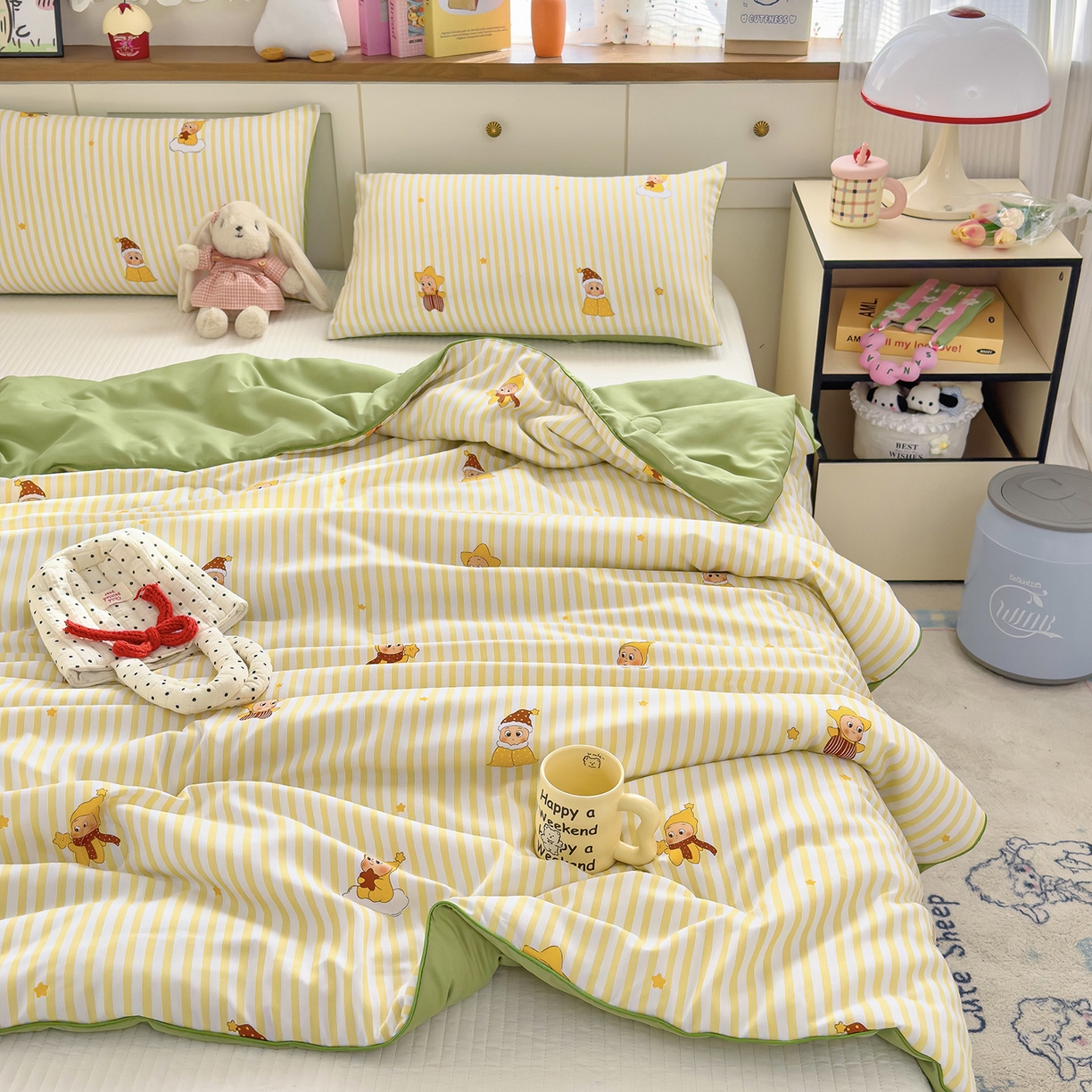 91家纺网 家纺一手货源 找家纺 铺尚美家纺 2026新款A类水洗双层纱大豆夏被子被芯 可爱宝贝