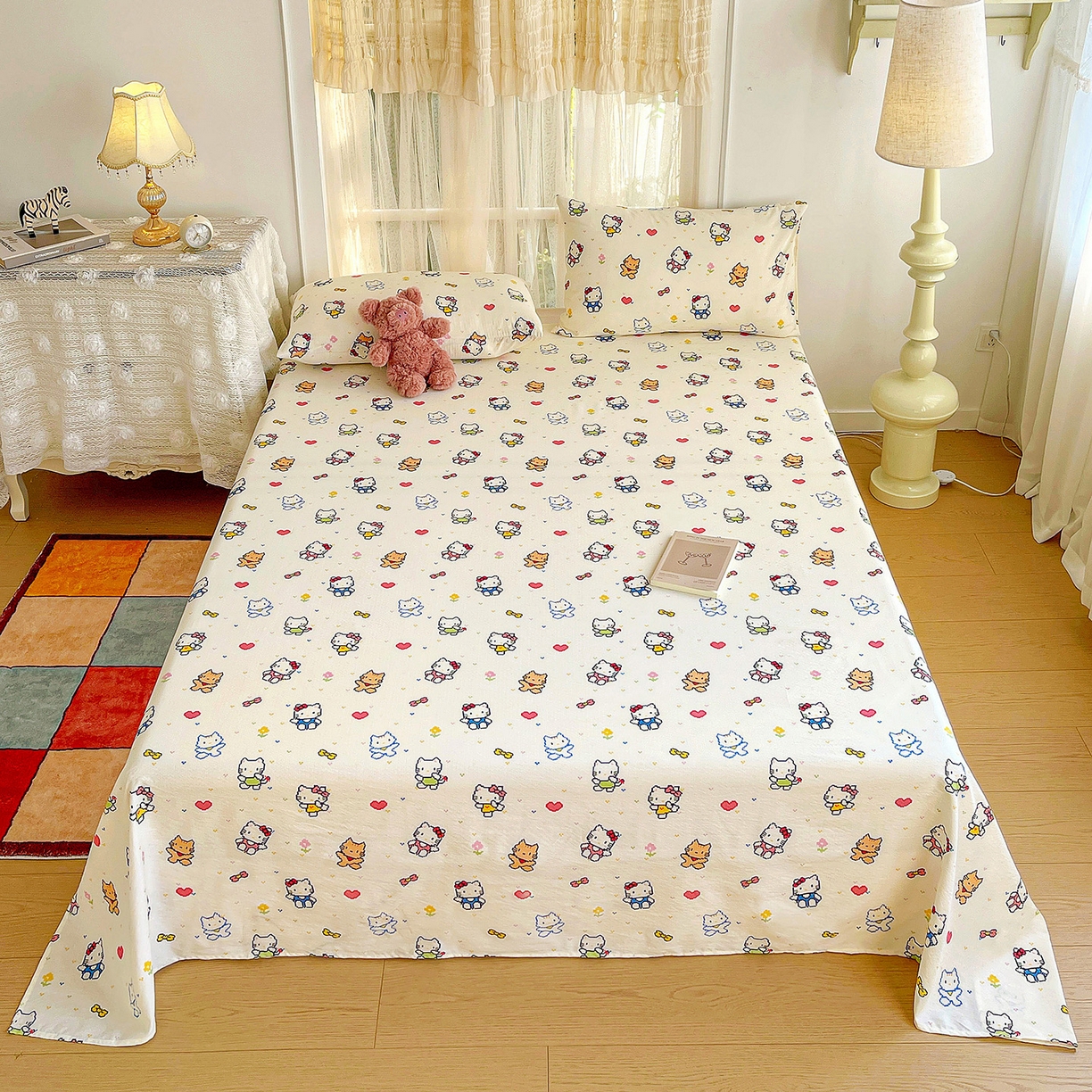 91家纺网 家纺一手货源 找家纺 纽缦家纺 2026春夏新款云感提花双层纱单床单 床单单件 像素小猫