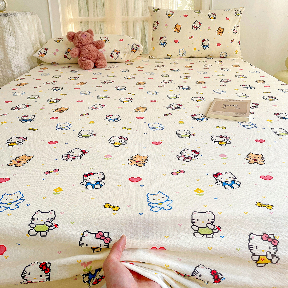 91家纺网 家纺一手货源 找家纺 纽缦家纺 2026春夏新款云感提花双层纱单床单 床单单件 像素小猫