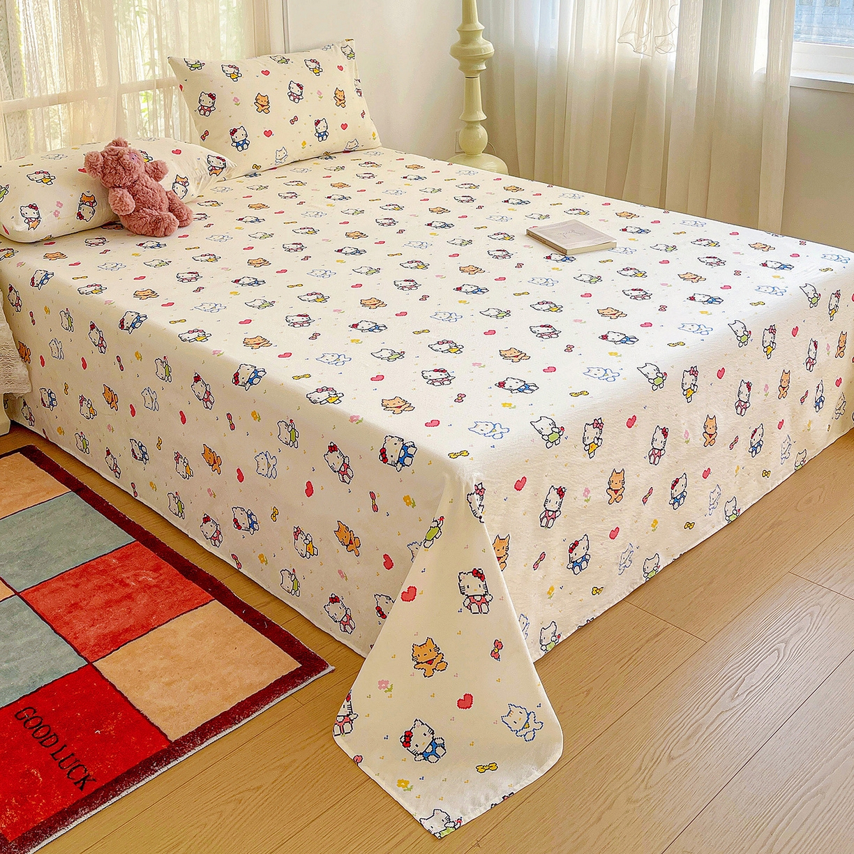 91家纺网 家纺一手货源 找家纺 纽缦家纺 2026春夏新款云感提花双层纱单床单 床单单件 像素小猫